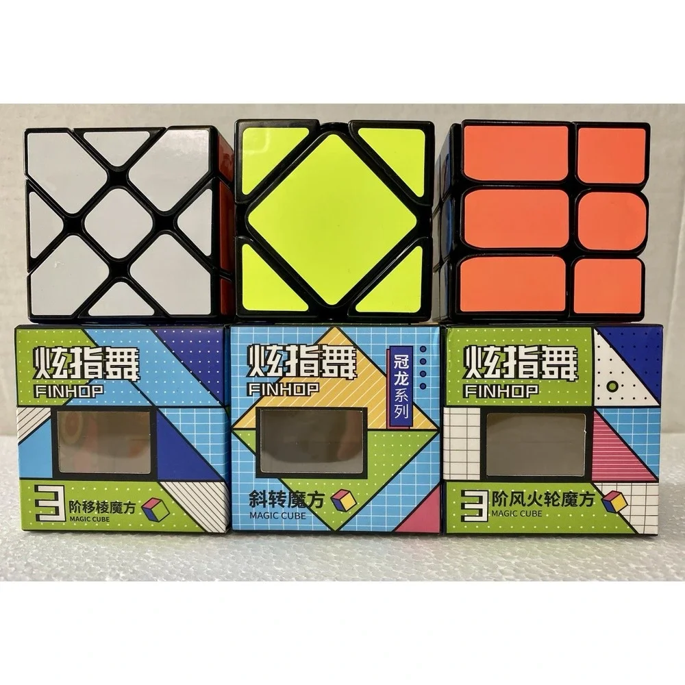 Finhop Magic Cube 3-Pack Speed Cube Set Skewb Fisher Windmill Puzzles New